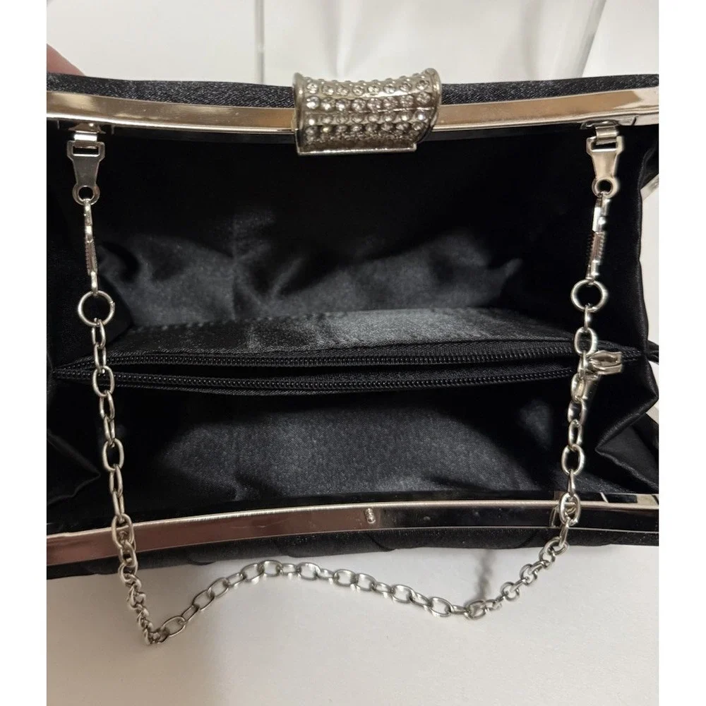 Vintage Style  Satin Clutch Rhinestone Evening Bridal Prom‎  Hard Case